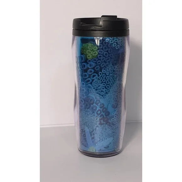 Starbucks New with Tag 2009 Blue Floral Travel Mug with Lid 12 Oz Double Wall - Picture 2 of 6